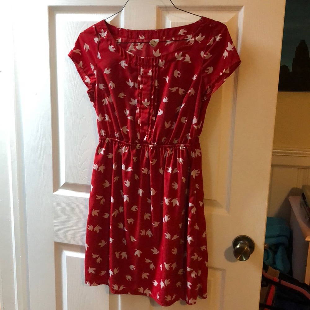 Adorable Red Dress with White bird pattern